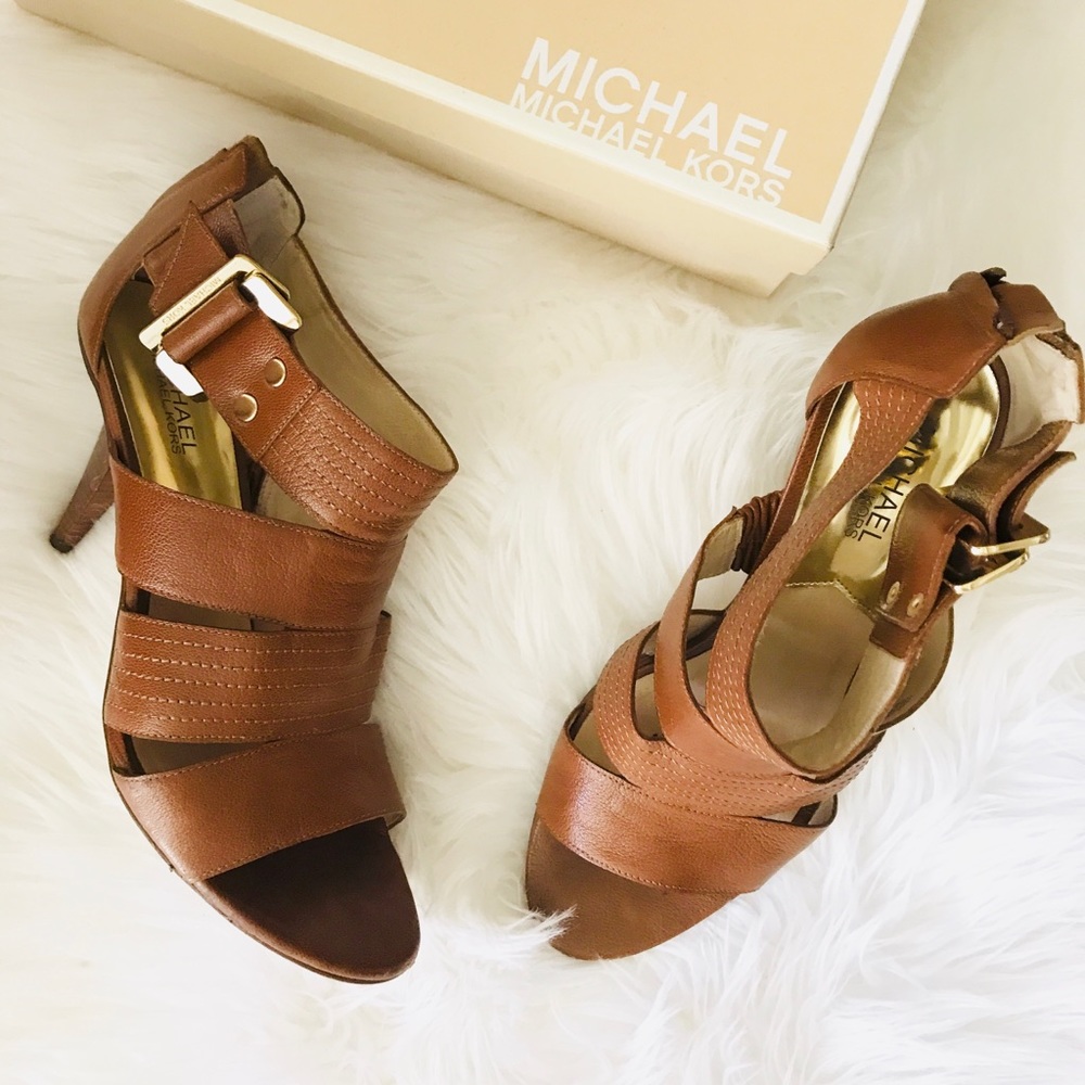 Micheal Kors T Strap brown leather heels size 9.5